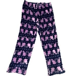Women's Fleece‎ Pajama Pants Cat Print Size L Navy Purple Cats Cozy Fluffy